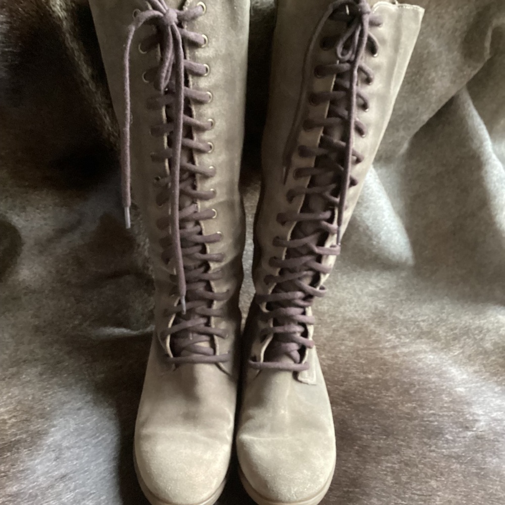 Born Brown Suede Leather Lace Up High Boots - Picture 3 of 15